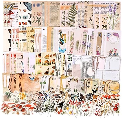 Draupnir 200pcs Vintage Junk Journal Supplies,Scrapbook Supplies Scrapbooking Paper and Stickers Ephemera For Art Aesthetic Journaling Kit Collage(Nature) by Draupnir
