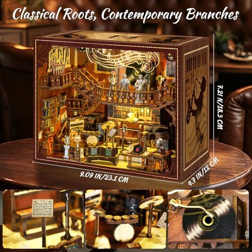 Book Nook Kit – 3D Wooden Puzzle with Interactive LED Lights, DIY Miniature Decor for Adults & Teens, Enchanting Storytelling Bookshelf Insert（Maestro's Study） - Image 3