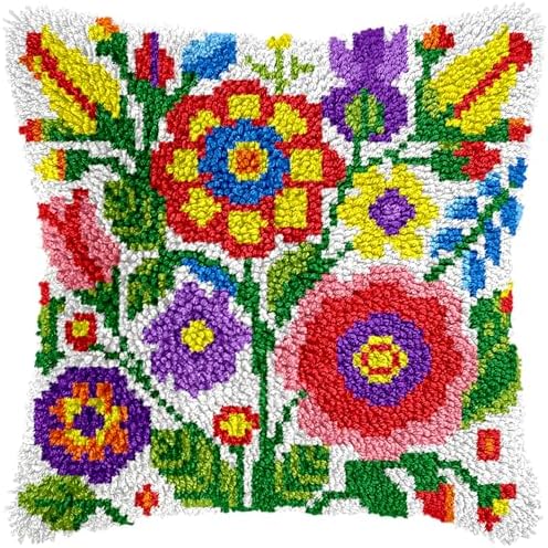 veirousa Colorful Flowers Latch Hook Pillow Kits for Adults Beginners by VEIROUSA