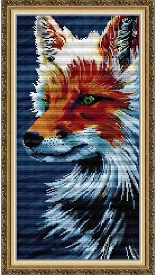 JOYSEWING Fox Counted Cross Stitch Stamped Kits Printed Embroidery Starter Kits for Beginners DIY GIF Home Decoration Set Printed Pattern Canvas DMC 11CT (Wolf (11CT) 13.39 ×23.62 inch)