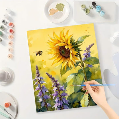 Flowers Paint by Numbers Kit for Adults - DIY Sunflower and Lavender with Bee Painting on Canvas, Acrylic Paint Set, Suitable for Beginners, Art for Home Decoration or Gifts(12X16IN Framed) - Image 3