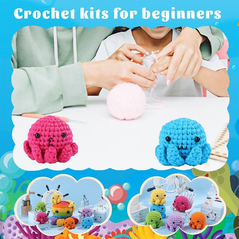 Huacan Octopus Crochet Kit for Beginners, Crochet Kit for Adults Beginner, Octopus Complete Crochet Animals Starter Kit with Step-by-Step Video Tutorials, Easy Knitting Kit Cat Crafts Gifts - Image 6