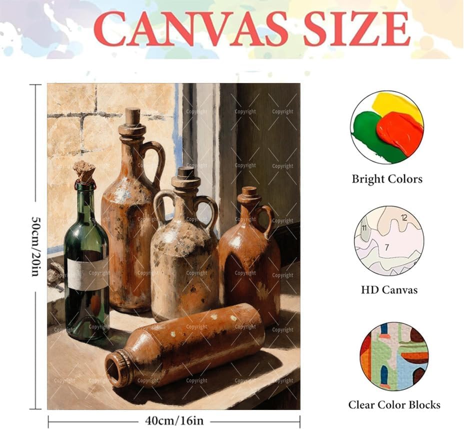Bottles Paint By Numbers Kit For Adults - Diy Rustic Jugs And Bottle Painting On Canvas 16X20 In, Acrylic Paint Set, Suitable For Beginners, Wall Decor Art For Home Decoration Or Gifts, Unframed - Image 2