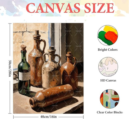 Bottles Paint By Numbers Kit For Adults - Diy Rustic Jugs And Bottle Painting On Canvas 16X20 In, Acrylic Paint Set, Suitable For Beginners, Wall Decor Art For Home Decoration Or Gifts, Unframed - Image 2