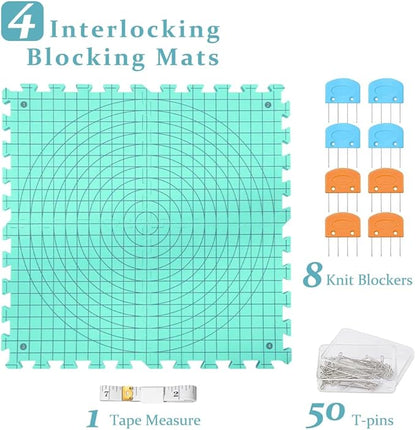 Yarniss Blocking Mats for Knitting & Crochet Project, Extra Thick Knitting Blocking Mat with Grid Lines，Knitting Mats with T-Pins,Blue