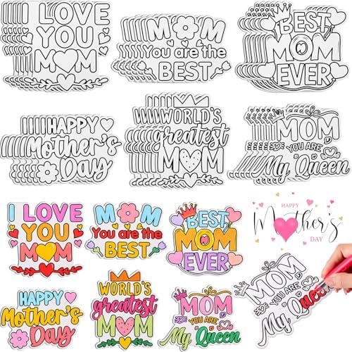 Moinchore 48 Pcs Mother's Day Crafts Color Your Own Papers Happy Mother's Day Coloring Crafts for Mom Holiday Activities Party Gift Favors by Moinchore