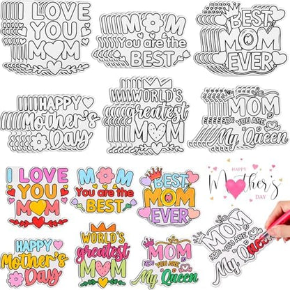 Moinchore 48 Pcs Mother's Day Crafts Color Your Own Papers Happy Mother's Day Coloring Crafts for Mom Holiday Activities Party Gift Favors by Moinchore