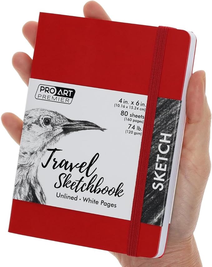 Pro Art Premier Sketch Book Travel 6"x 4" White 74lb Red 80 Sheets, Sketch Book, Sketchbook, Drawing Pad, Pad, Drawing Paper, Art Book, Paper, Sketchbook for