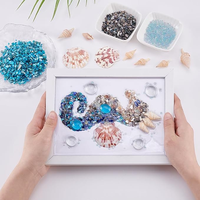 WEBEEDY DIY Seahorse Sea Glass Resin Kit DIY Sea Animals Glass Art Kit with Instruction for Adults Beginners Seahorse Art Summer Resin Decorations Frame Home Bookshelf Office Wall Decor(5.9x7.9)