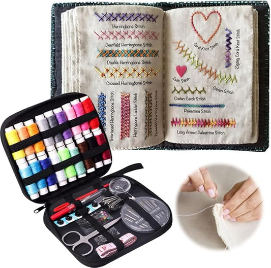 Saker Stitch Book Embroidery Kit: All-in-One Linen Embroidery Reference Guide with Multiple Sewing Tools, Floss, Needles & Scissors - Portable Embroidery Kit for Beginners Enthusiasts, Handmade Gift