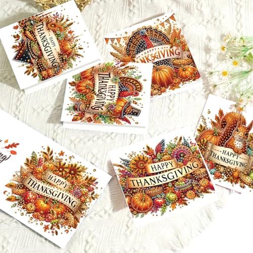 6Pcs Thanksgiving Greeting Card DIY Diamond Art Painting Greeting Cards Special Shaped Diamond Autumn Blessing Folding Card Kit Arts Crafts for Birthday Festival (Thanksgiving Day) - Image 4