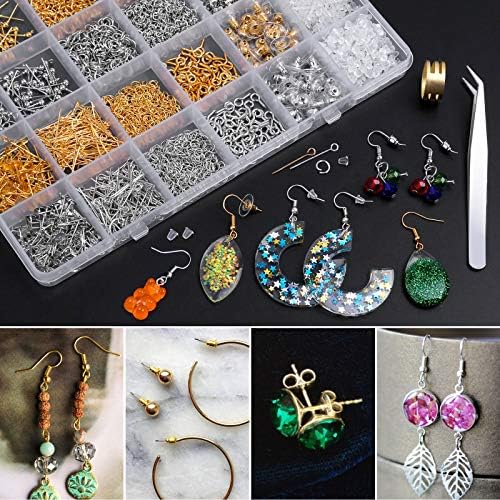 Earring Making Supplies Kit, Caffox 2900pcs Earring Hardware Pieces Repair Parts with Earring Hooks Posts Backs and Jump Rings for Making Earrings Studs and Jewelry Making (Silver & Gold) - Image 3