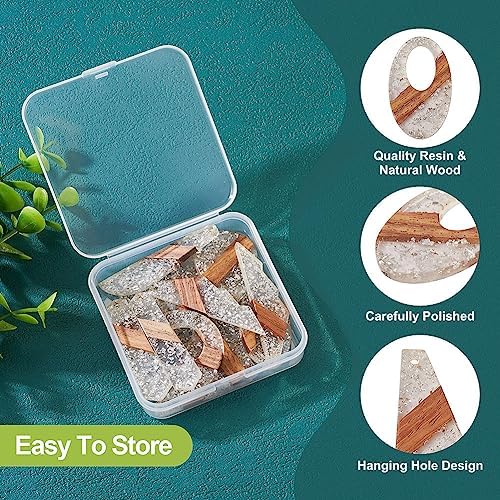 FASHEWELRY 14Pcs Resin Wood Earring Charms - Silver Foil Wooden Earring Blanks - Geometry Boho Charms - Round & Teardrop Pieces for Jewelry Making - Image 4