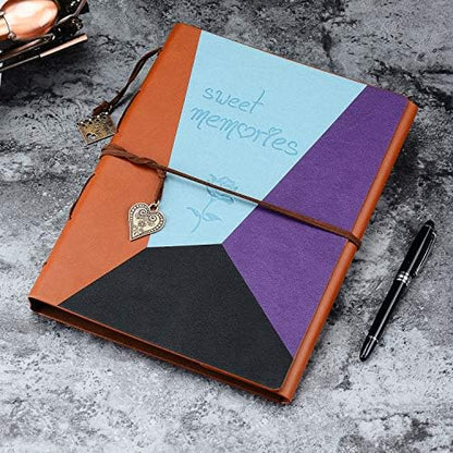 ZEEYUAN Leather Scrapbook Vintage Photo Album Memories DIY Scrap Book, Mothers Day Gift for Mom Mother Scrapbook/Anniversary/Valentines Gifts(Blue Purple) - Image 4