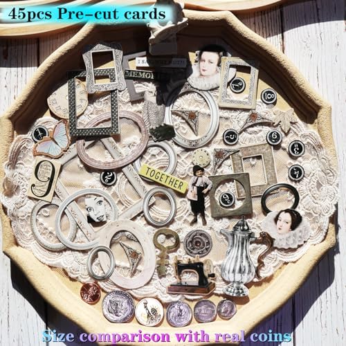 Vintage Junk Journal Items Kit Pre Cut Paper Cards Cutout Cardstock Art Aesthetic Decor Hollow Out Craft Elements Small Embellishments Supplies for Adults Scrapbook Pack (Photo Frame Silvery) - Image 2