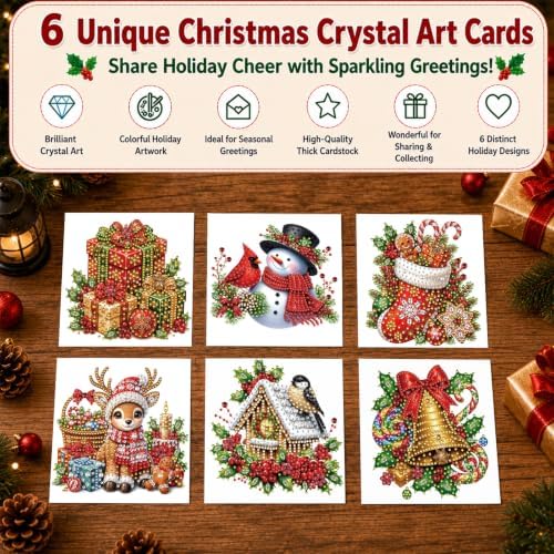 6Pcs Christmas Greeting Card DIY Diamond Art Painting Blessing Folding Card Kit for Adults Beginners with White Envelopes and Tools for Holiday Xmas Arts Crafts Gift-Christmas03 - Image 2