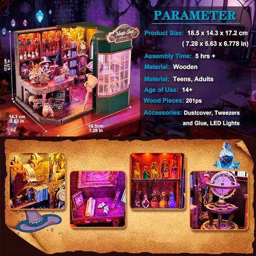 Magic Shop Book Nook Kit - DIY Miniature House Dollhouse Kit for Adult and Teens, Tiny House Bookshelf Decor 3D Wooden Puzzle with LED Lighting, Gifts for Family, Friends (Magic Shop) - Image 5