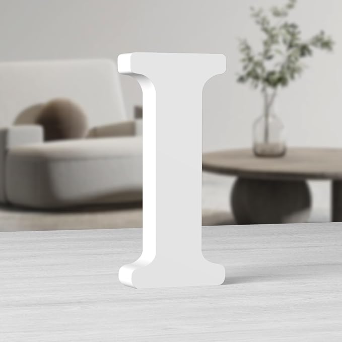 AOCEAN 10 Inch White Big Wood Letters, Unfinished Wooden Letters for Wall Decor, Standing Letters Slices Sign Board Decoration, Craft Home Party Projects (I)