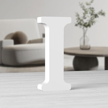 AOCEAN 10 Inch White Big Wood Letters, Unfinished Wooden Letters for Wall Decor, Standing Letters Slices Sign Board Decoration, Craft Home Party Projects (I)