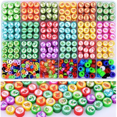 1000PCS Dinosaur Polymer Clay Beads Bracelet Making kit, 24 Style Cute Fun Beads Beads Charms for Jewelry Necklace Earring Making DIY Accessories for Women Girls by BBita