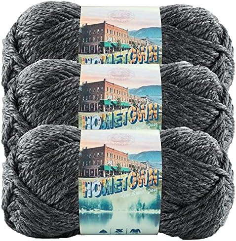 Lion Brand Yarn Hometown Yarn, Super-Bulky Yarn for Knitting, Crocheting, and Crafting, 3 Pack, Chicago Charcoal by LionBrandYarn