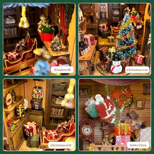 Christmas Book Nook Kit with LED Light - DIY 3D Puzzles Miniature House Kit Rotating Decorative Dollhouse Book Nooks for Adults Teens Gift - Jingle Cabin (SQ-34) - Image 6