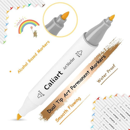 Caliart Markers, 168 Colors Dual Tip Art Markers Sketch Pens Permanent Alcohol Based, with Case for Adults Artists Drawing Illustration Sketching Coloring