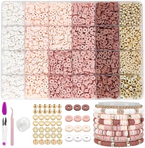 MIIIM Neutral Clay Bead Bracelet Kit, Heishi, Flat Clay and Gold Spacer Beads for Jewelry Making, Friendship Bracelet Kit for Crafts, Concerts, Raves, Gifts (Rose Smoke) by MIIIM
