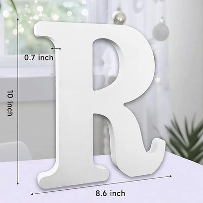 AOCEAN 10 Inch White Big Wood Letters Unfinished Wooden Letters for Wall Decorative Standing Letters Slices Sign Board Decoration for Craft Home Party Projects (R)