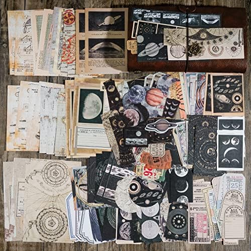 Knaid Vintage Scrapbook Supplies Pack (200 Pieces) for Witchy Junk Journal Bullet Journals Planners Space Moon Paper Stickers Craft Kits Collage (Celestial) - Image 6