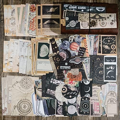 Knaid Vintage Scrapbook Supplies Pack (200 Pieces) for Witchy Junk Journal Bullet Journals Planners Space Moon Paper Stickers Craft Kits Collage (Celestial) - Image 6