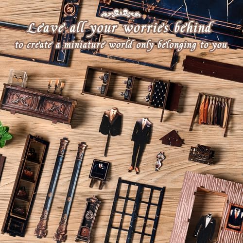 Book Nook Kit, DIY Miniature House Kit for Adult and Teens, 3D Wooden Puzzle Booknook Bookshelf Decor with LED Lights, Gift for Family, Friends, Father's Day, Age 14+ (Golden Section Line) - Image 5