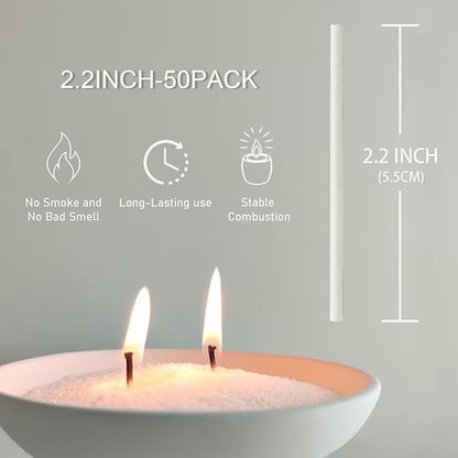 Pearled Candle Cotton Wicks 50-Pack for Sand Candles Making - 2Inch Metal-Free and Lead-Free Refill Sand Wax Wick for Candle Making DIY (White)