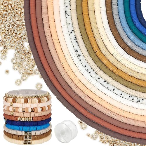MIIIM 8000 PCS 20 Colors Neutral Clay Beads Strands, Polymer Clay Beads Kit for Bracelets Making, Vinyl Heishi 6mm, with Gold Spacers and Elastic Thread, for Bracelets Necklace by MIIIM