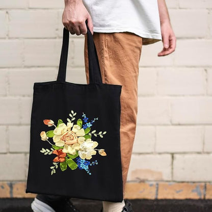 Canvas Tote Bag Silk Ribbon Embroidery Kit for Beginners, Arts DIY Crafts Starter kit, Include Stamped Bag Threads Hoop