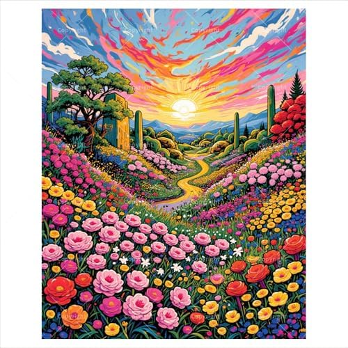 Sceorixa Flower Paint by Numbers Kit for Adults - DIY Ink Style Floral Painting On Canvas 16X20 Inches, Acrylic Paint Set, Suitable for Beginners, Art for Home Decoration Or Gifts, Unframed by Unknown