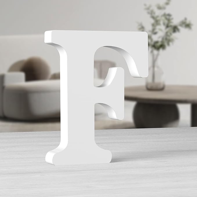 AOCEAN 10 Inch White Big Wood Letters, Unfinished Wooden Letters for Wall Decor Decorative Standing Letters Slices Sign Board Decoration for Craft Home Party Projects (F)