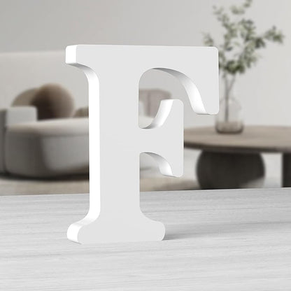 AOCEAN 10 Inch White Big Wood Letters, Unfinished Wooden Letters for Wall Decor Decorative Standing Letters Slices Sign Board Decoration for Craft Home Party Projects (F)