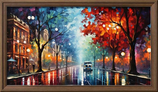 Leczany Cross Stitch Stamped Kit for Adults - Beautiful Street View | DIY Embroidery Starter Patterns Craft Kit Needlepoint for Beginner | 11CT, 3 Strands | 23.6x13 inches
