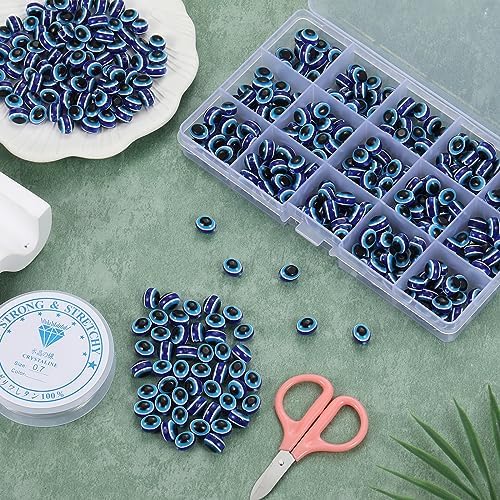 200pcs Oval Royal Blue Evil Eye Resin Lampwork Beads 10mm Charms Spacer Bead with Elastic Rope for Bracelets Necklace Jewelry Craft Making - Image 3