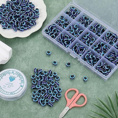 200pcs Oval Royal Blue Evil Eye Resin Lampwork Beads 10mm Charms Spacer Bead with Elastic Rope for Bracelets Necklace Jewelry Craft Making - Image 3