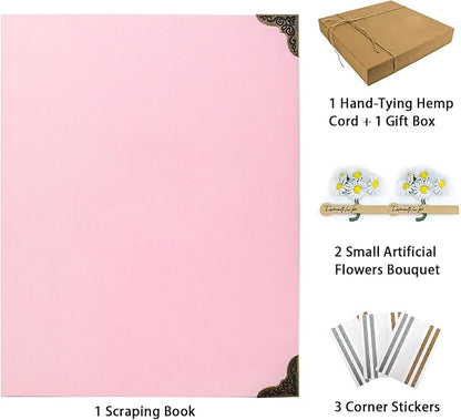 Scrapbook Album 8" x 10" DIY Scrapbook Photo Album Hardcover Kraft Paper 3 Rings Memory Book for Wedding, Anniversary, Travel, Family, Pink