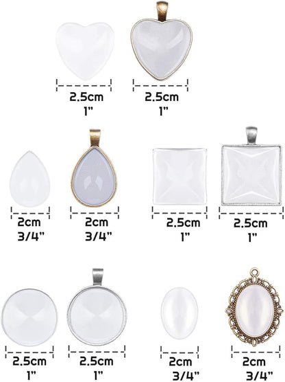 Anezus 60Pcs Pendant Trays, Bezel Pendant Trays Blanks with Glass Cabochons for Pendants Making and Jewelry Making, 5 Styles