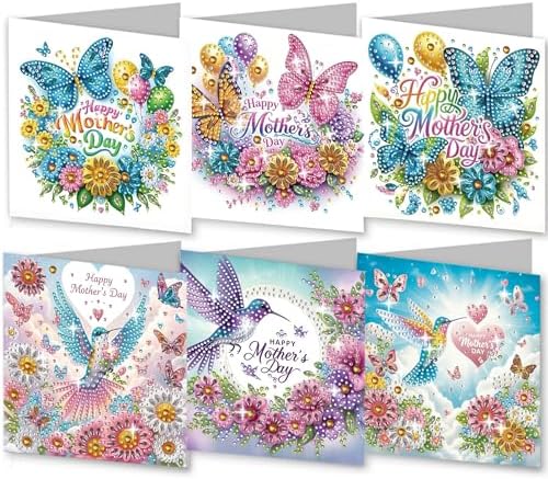 6Pcs Mother's Day Greeting Card DIY Diamond Art Painting Greeting Cards Special Shaped Diamond Blessing Folding Card Kit Arts Crafts for Holiday Festival-Butterfly Hummingbird by BAYUNOESparkDiamondCraft