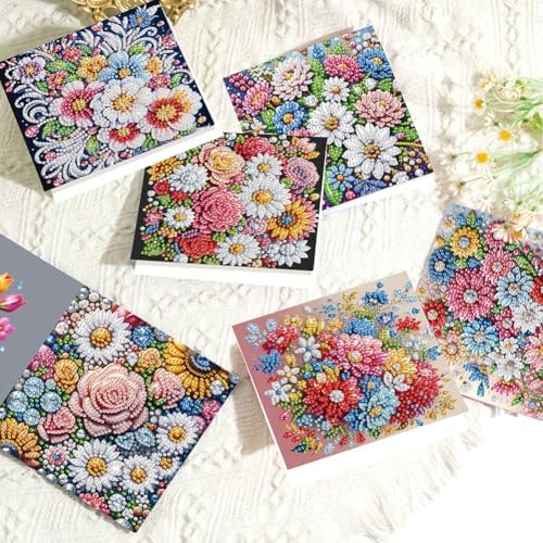 jinglinhh 6pcs Flower Clusters Diamond Art Painting Greeting Cards with Envelopes, DIY Card Making Kits for Adults, Diamond Art Postcards Holiday Cards Craft Gifts - Image 7