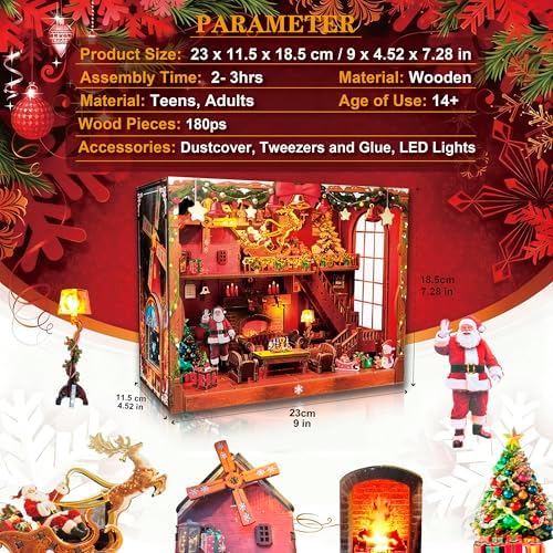 DIY Miniature House, LED Lighting Book Nook Kit Dollhouse Kit,Music Box Dollhouse, 3D Wooden Puzzle with Dust Cover,Gifts for Family, Friends,Christmas(Christmas Carnival) - Image 6