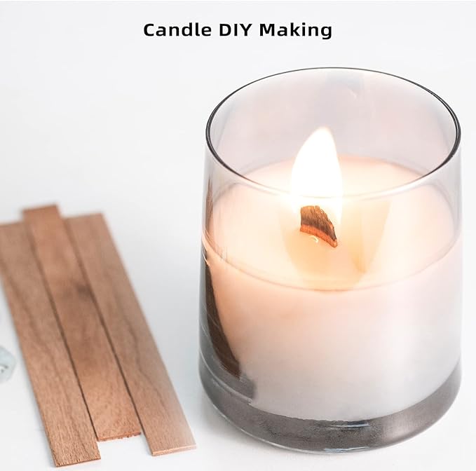 Ziosxin 50 Set Candle Wick, Thicken Smokeless Cherry Wood Wicks for Candles-Long Lasting Flame-Easily Burn, Candle Cores with Stand and Glue Dot, Candle Wicks for Candle Making