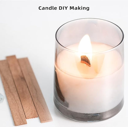 Ziosxin 50 Set Candle Wick, Thicken Smokeless Cherry Wood Wicks for Candles-Long Lasting Flame-Easily Burn, Candle Cores with Stand and Glue Dot, Candle Wicks for Candle Making