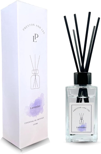 Preston and Lee Reed Diffuser Set | 100 ml (3.4 fl oz) Lavender Scent | Reed Diffuser Set | Aromatherapy Diffusers | Natural Reed Diffuser Oil for Home and Spa Fragrance