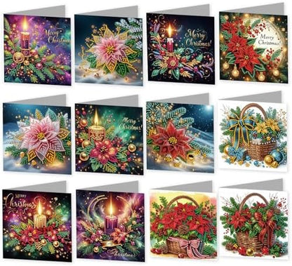 12Pack Flower Diamond Painting Greeting Card Kits DIY 5D Diamond Art with Envelopes & Rhinestones,Christmas Creative Birthday Gifts for Adults, Family, Friends (Christmas Decorations03) by Unknown